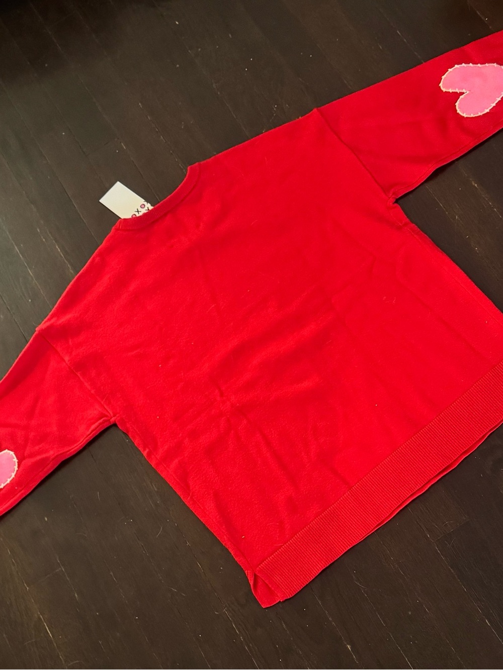 NWT Kerri Rosenthal XOKR Red Sweater w Pink Heart-Elbow, Sz S - Picture 7 of 8